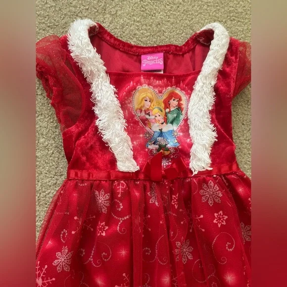 4T Girl's Disney Princess Christmas Holiday Red Fancy Nightgown Toddler Girls - Picture 3 of 5